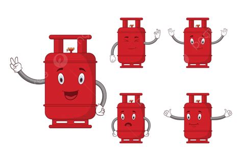 Animated Red Propane Tank Figure Displaying Various Poses And Emotions Vector Barrel Oxygen