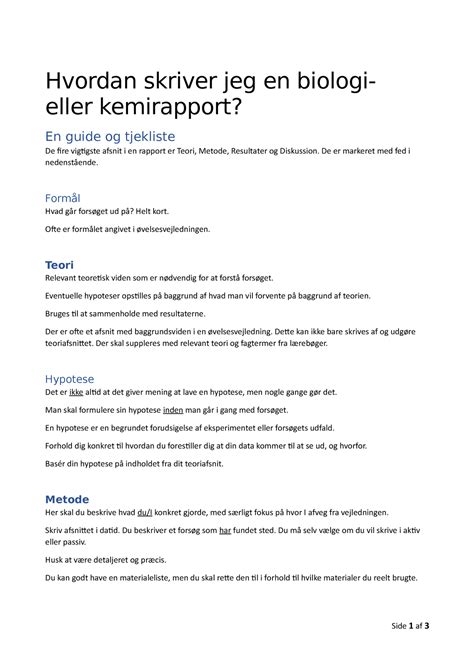 Hvordan Skriver Jeg En Biologi Og Kemirapport Guide Og Tjekliste