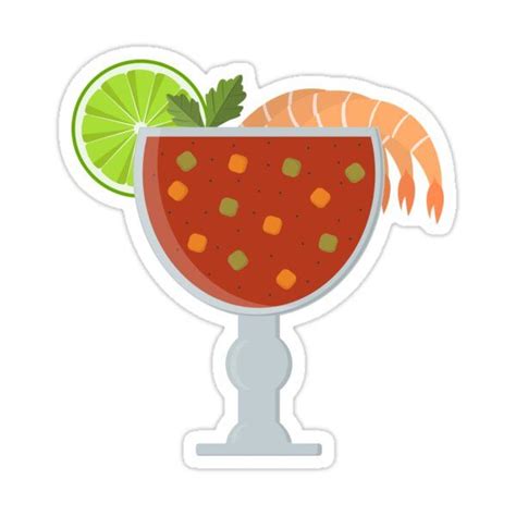 A Drink With Shrimp And Lime On The Rim In A Glass Sticker Style