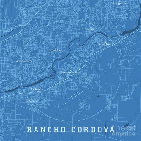 Rancho Cordova Ca City Vector Road Map Blue Text Digital Art By Frank