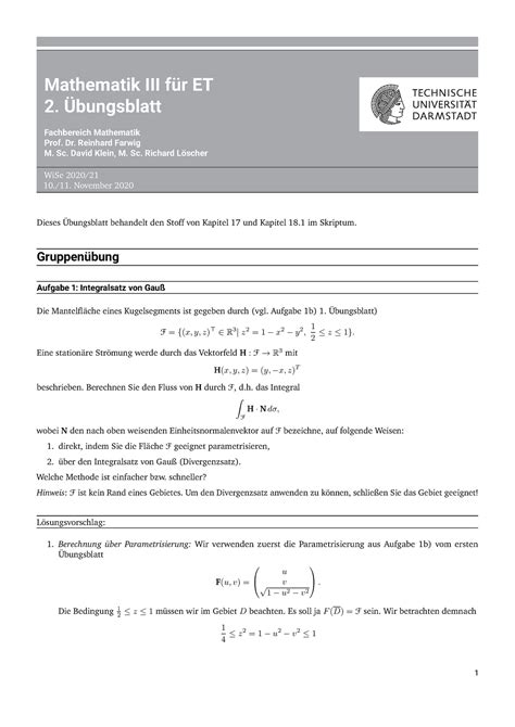 Lösungshinweise Übungsblatt 2 Mathematik III für ET 2 Übungsblatt