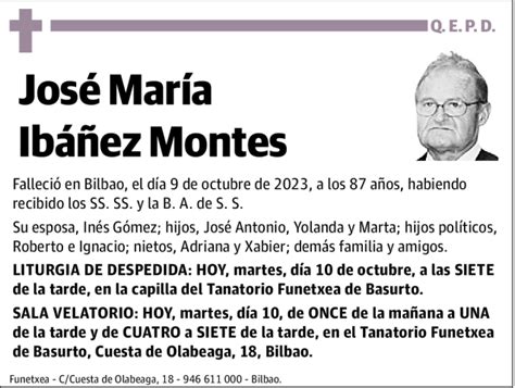 Jos Mar A Ib Ez Montes Esquela Necrol Gica El Correo