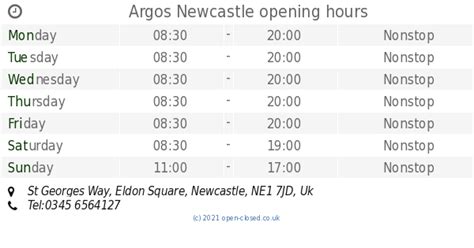 Argos Newcastle opening times, St Georges Way, Eldon Square