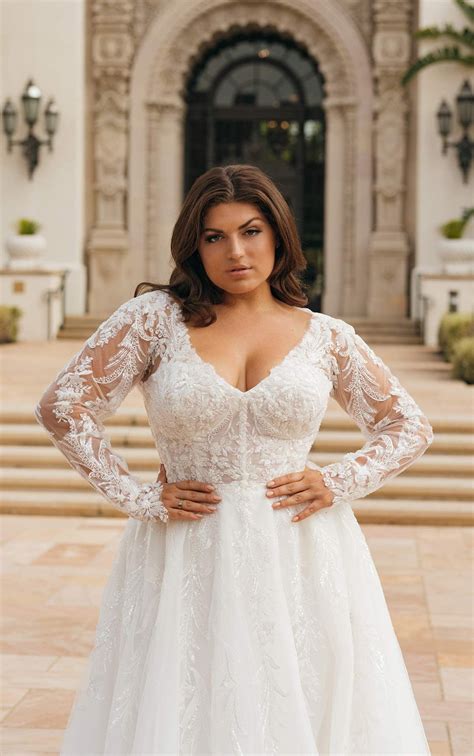 Sparkling Long Sleeve A-Line Plus Size Wedding Dress - D3700+ | Sleeve