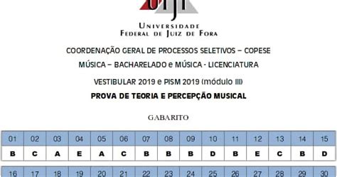 UFJF Vestibular e PISM 2019 Gabarito da Prova de Percepção Musical