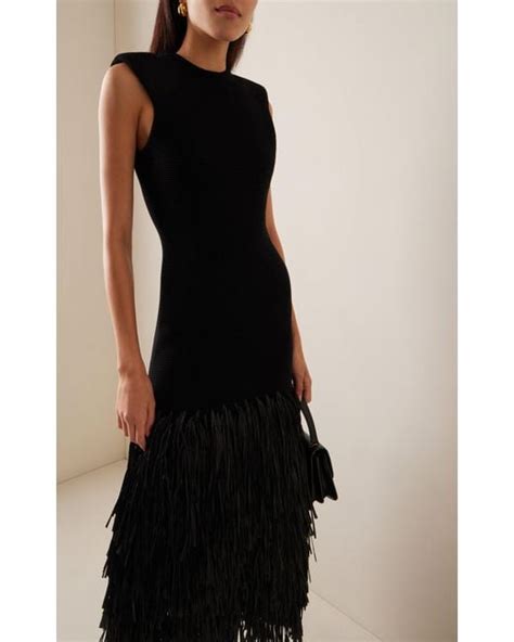 Aje Exclusive Rushes Raffia Trimmed Knit Midi Dress In Black Lyst