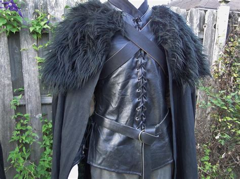 Black Cloak W Fur Mantle Adjustable Leather Chest Straps Etsy