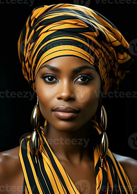 Portrait Of Very Beautiful Woman With Traditional African Turban On Her Head Ai Generated