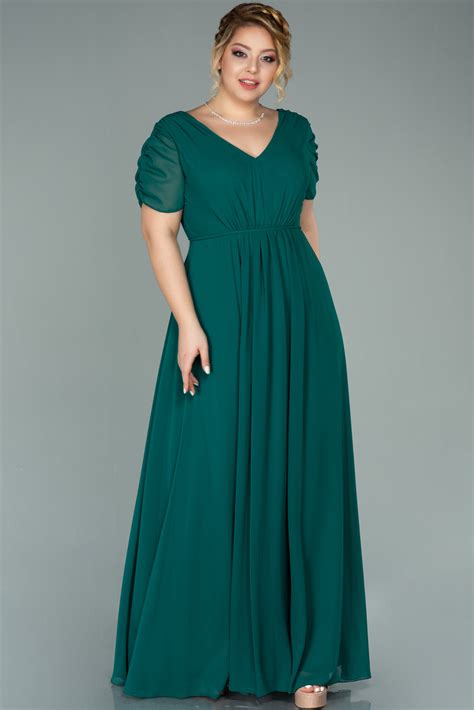 Long Emerald Green Chiffon Plus Size Evening Dress Abu2006