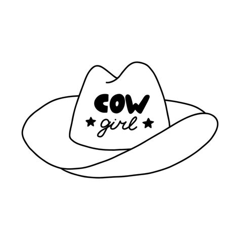 Cute hand drawn cowgirl hat doodle with outline. Sheriff hat with ...