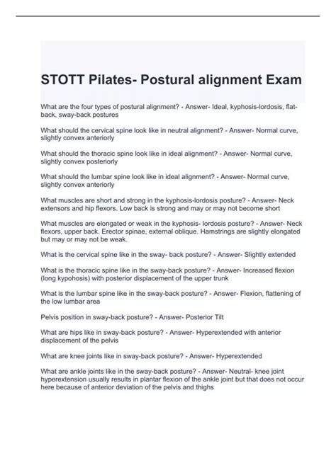STOTT Pilates- Postural alignment Exam with 100% correct Answers