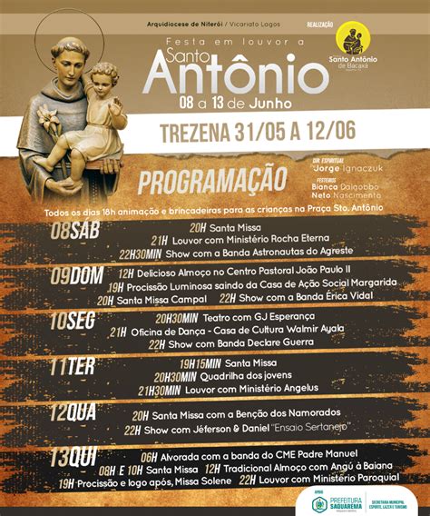 Programação Da Festa De Santo Antônio Em Bacaxá Prefeitura De Saquarema