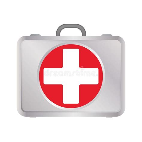 First Aid Kit In Silver Metall Color With Red Cross First Aid Medical