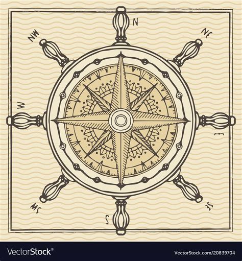 Banner With Wind Rose Old Compass And Ship Wheel Vector Image On Vectorstock Ship Wheel Tattoo