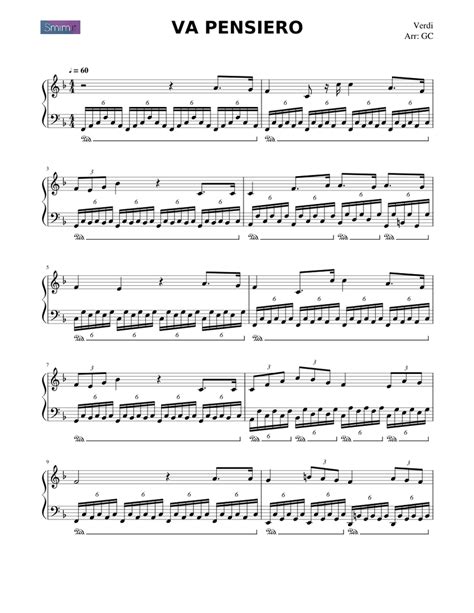 Va Pensiero Verdi Sheet Music For Piano Solo