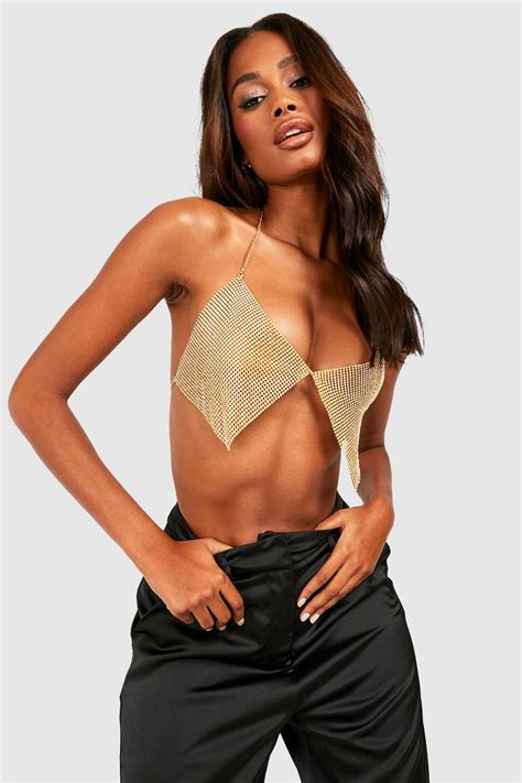 Gold Chainmail Halter Neck Bralette Boohoo Uk