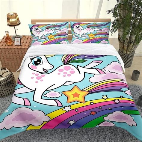 Housse Couette Licorne De Dessin Animé Housse De Couette Et 2 Taie d