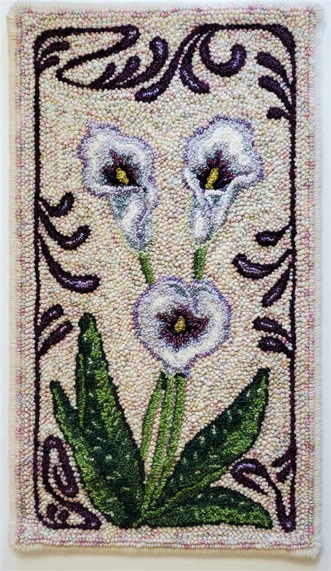 Purple And White Calla Lily Art Nouveau Floral Punch Needle Rug Hooking