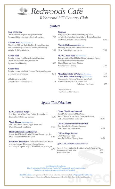 Menu for Richmond Hill Country Club in Richmond Hill, Ontario, Canada