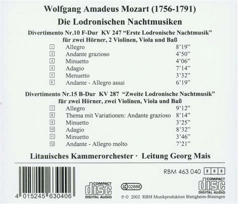 Wolfgang Amadeus Mozart Divertimenti KV 247 287 CD Jpc