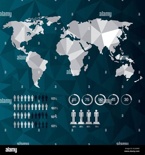 World Map Infographic Demographic Statistics Presentation Stock Vector