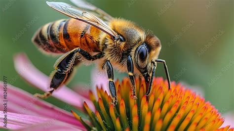 Environmental Conservation Concept A Close Up Of A Bee Pollinating A