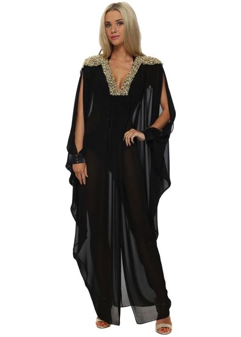 Embellished Black Chiffon Maxi Kaftan Maxi Kaftan Chiffon Maxi