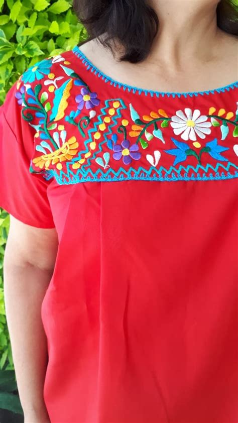 Mexican Red Blouse All Sizes Mexican Shirt Plus Size Mexican Etsy