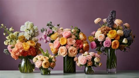 Premium AI Image Artfully Arranged Bouquets Of Mixed Flowers AI Generated