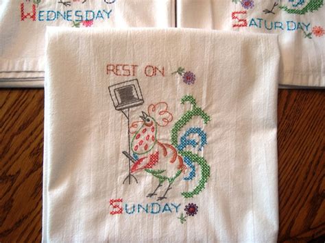 Days Of The Week Dish Towels Flour Sack Towels Roosters Set Etsy