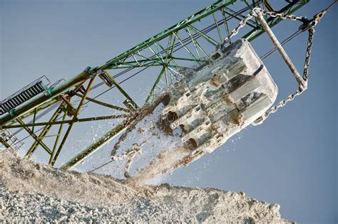 Bucket Of Huge Walking Excavator Against Clear Blue Sky Stock Image