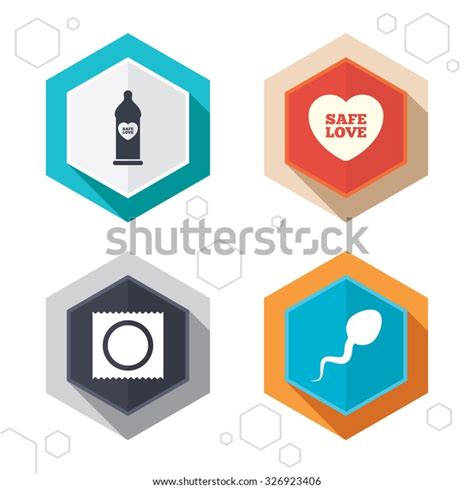 Hexagon Buttons Safe Sex Love Icons Stock Vector Royalty Free