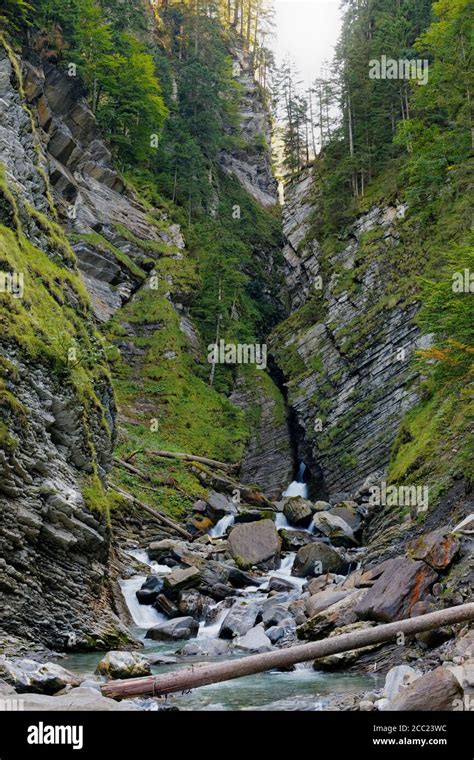 Austria Vorarlberg View Of Waterfall At Bregenz Forest Stock Photo