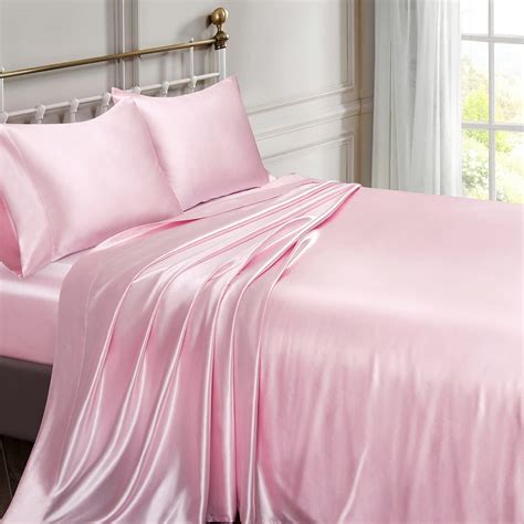 Vonty Satin Sheets King Size Silky Soft Satin Bed Sheets Pink Satin Sheet Set 1 Deep Pocket