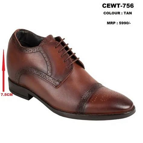 Celby Tan Dual Shade Brogue Formal Height Increasing Leather Shoes For