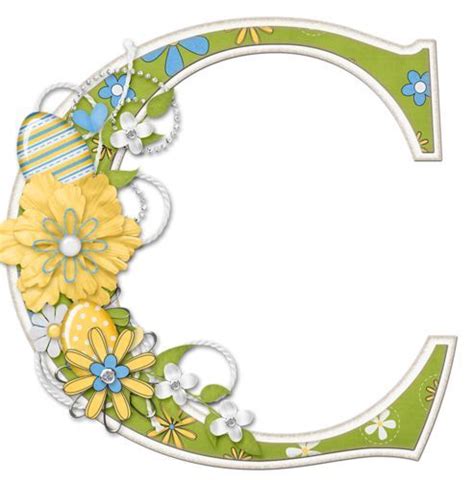 The Letter C Is Decorated With Flowers And Butterflies