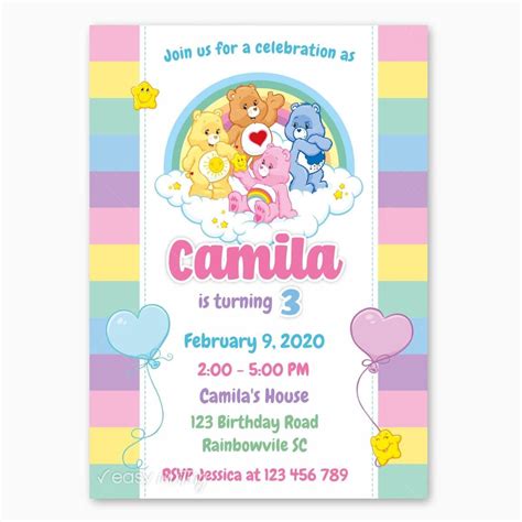 Care Bears Birthday Invitation Print Me Pretty Baby Birthday Themes