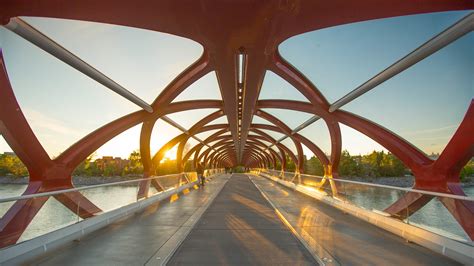 Pedestrian Peace Bridge To Prince S Island Park Over Bow River At