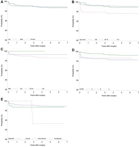 Kaplan Meier Survival Plot Of Stem Revision By A Sex B Age Class C