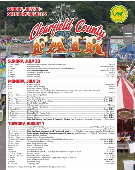 2023 Daily Schedule - 163rd Clearfield County Fair