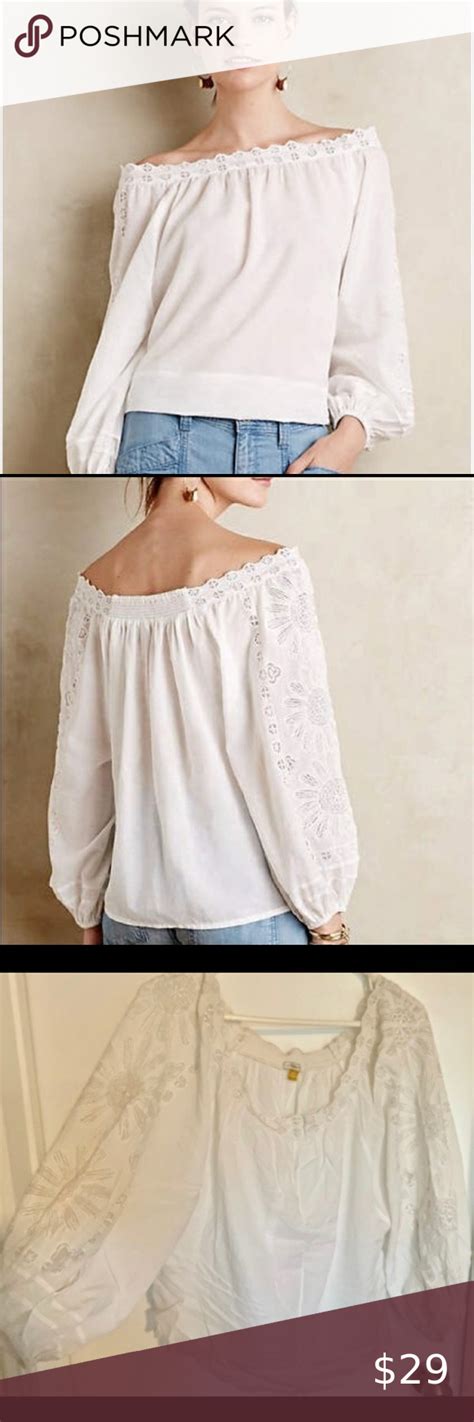 Anthropologie Leifsdottir Embroidered White Off The Shoulder Top MED