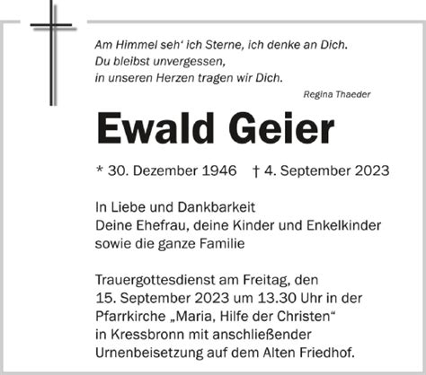 Traueranzeigen Von Ewald Geier Schwaebische De Trauerportal