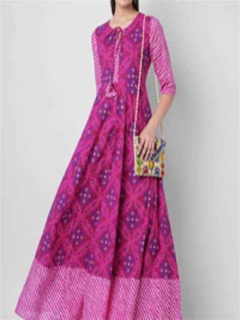 Buy Sanganeri Kurti Women Purple Ethnic Motifs Printed Keyhole Neck