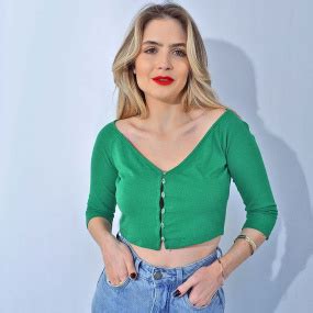 Blusa Cropped Manga Curta Lez A Lez Verde Pole Modas