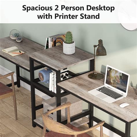 Tribesigns Extra Long Two Person Desk With Storage Shelves Inch Double