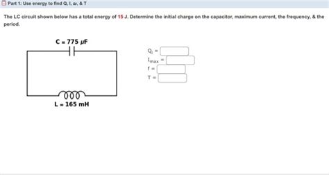 Solved The LC Circuit Shown Below Has A Total Energy Of 15 Chegg