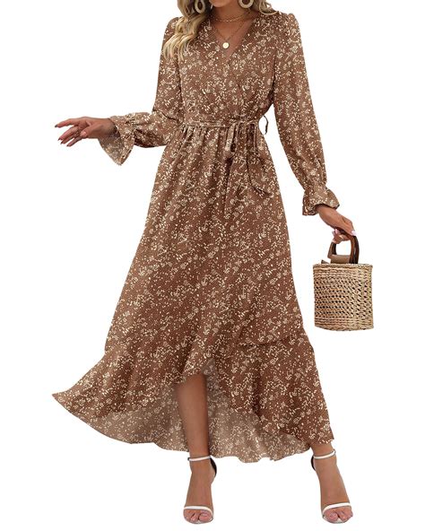 Btfbm Womens Dresses Fall Clothes 2025 V Neck Floral High Waist Ruffle