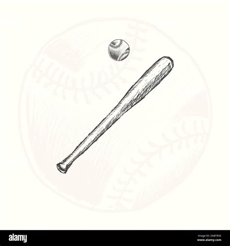 Hand Drawn Baseball Bat And Ball Vector Illustration In Black Detailed