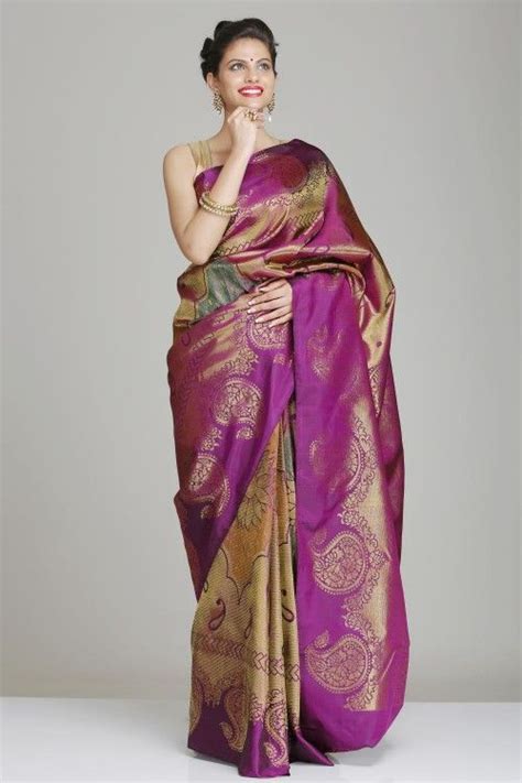 Royal Dark Purple Hand Woven Pure Silk Kanjivaram Saree With Multicolored And Gold Zari Floral