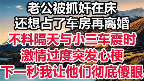 老公被抓奸在床，还想占了车房再离婚，不料隔天与小三车震时，激情过度突发心梗，下一秒我让他们彻底傻了眼！ Youtube